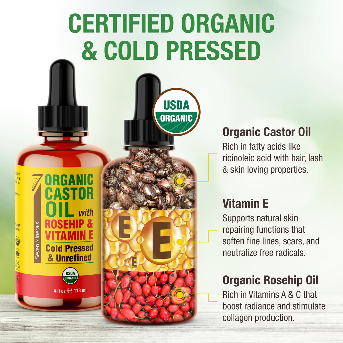 Seven Minerals oil texture close-up highlighting cold-pressed richness and sheen