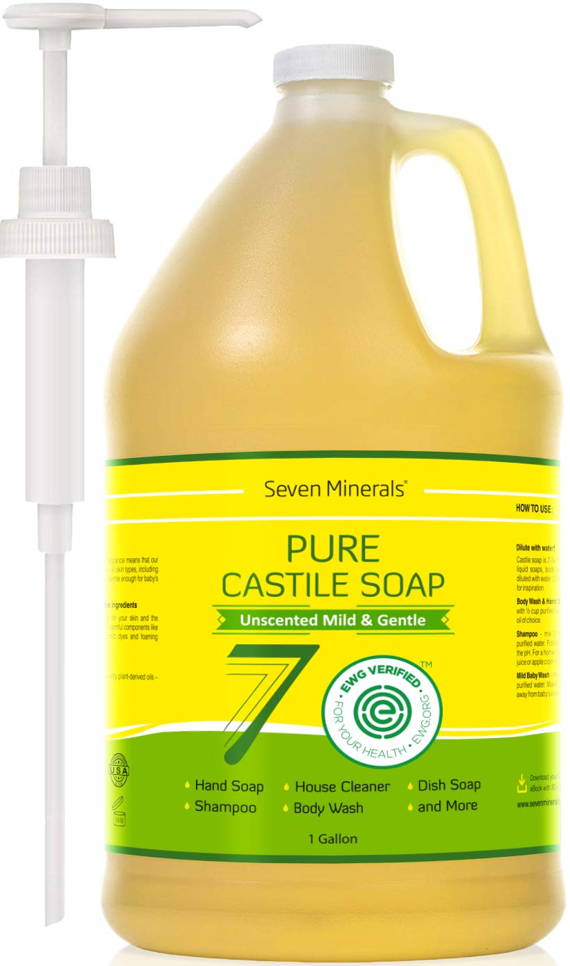 Seven Minerals gallon bottle front label shows product identity and benefits
