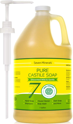 Seven Minerals gallon bottle front label shows product identity and benefits