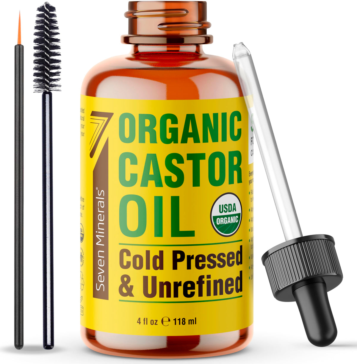 Seven Minerals glass bottle front showing clean packaging and organic label benefit of purity
