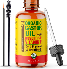 Seven Minerals glass bottle front showing organic label and dropper for clean storage