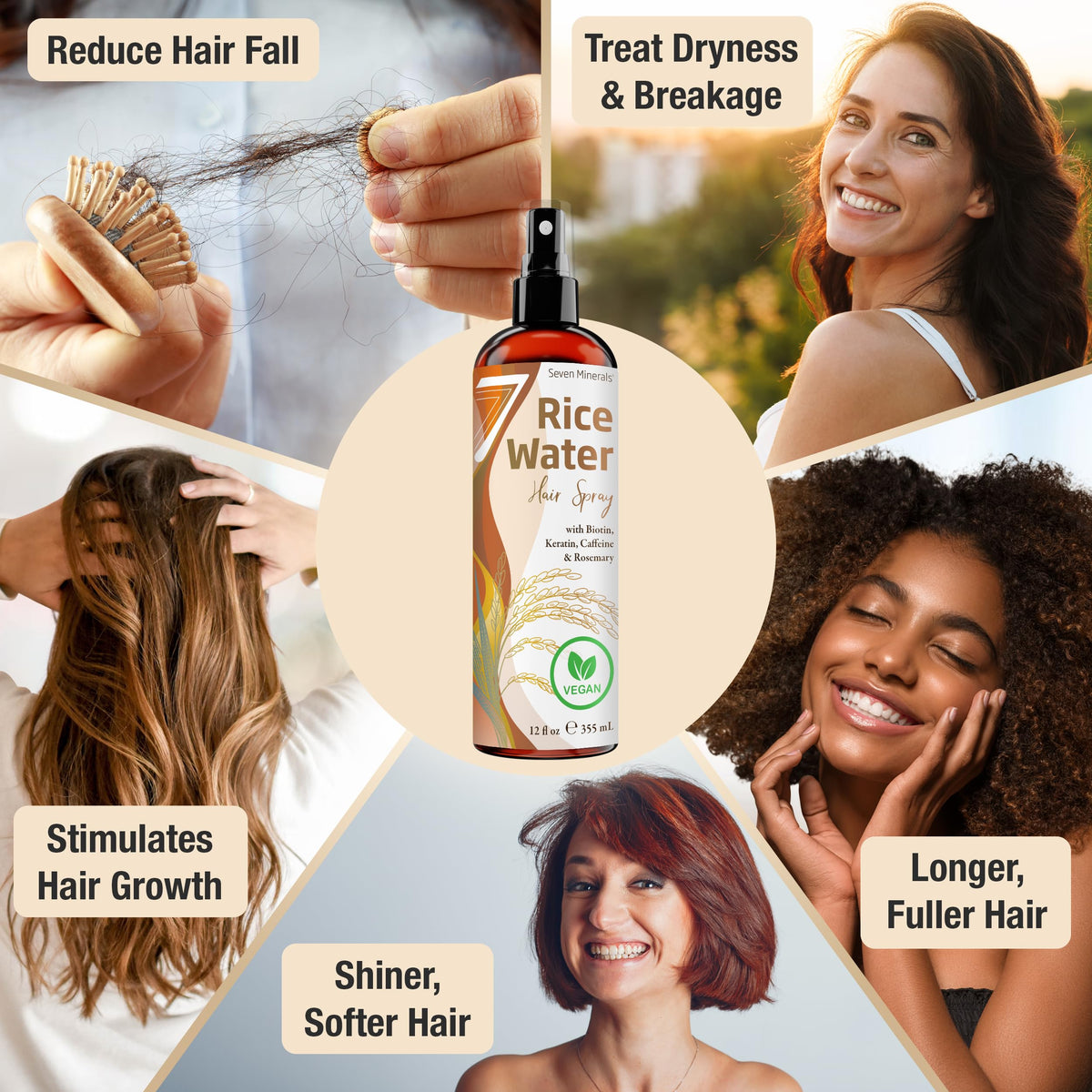 Seven Minerals arrangement of rosemary, biotin and keratin ingredients for transparency