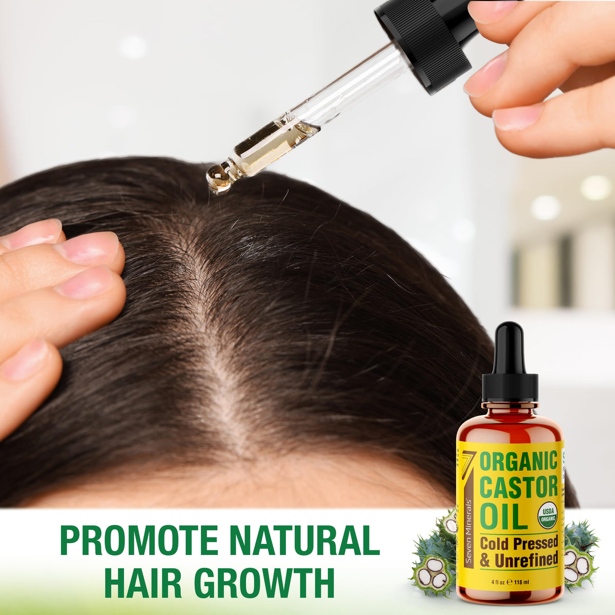Seven Minerals scalp treatment in use showing massage technique to hydrate hair