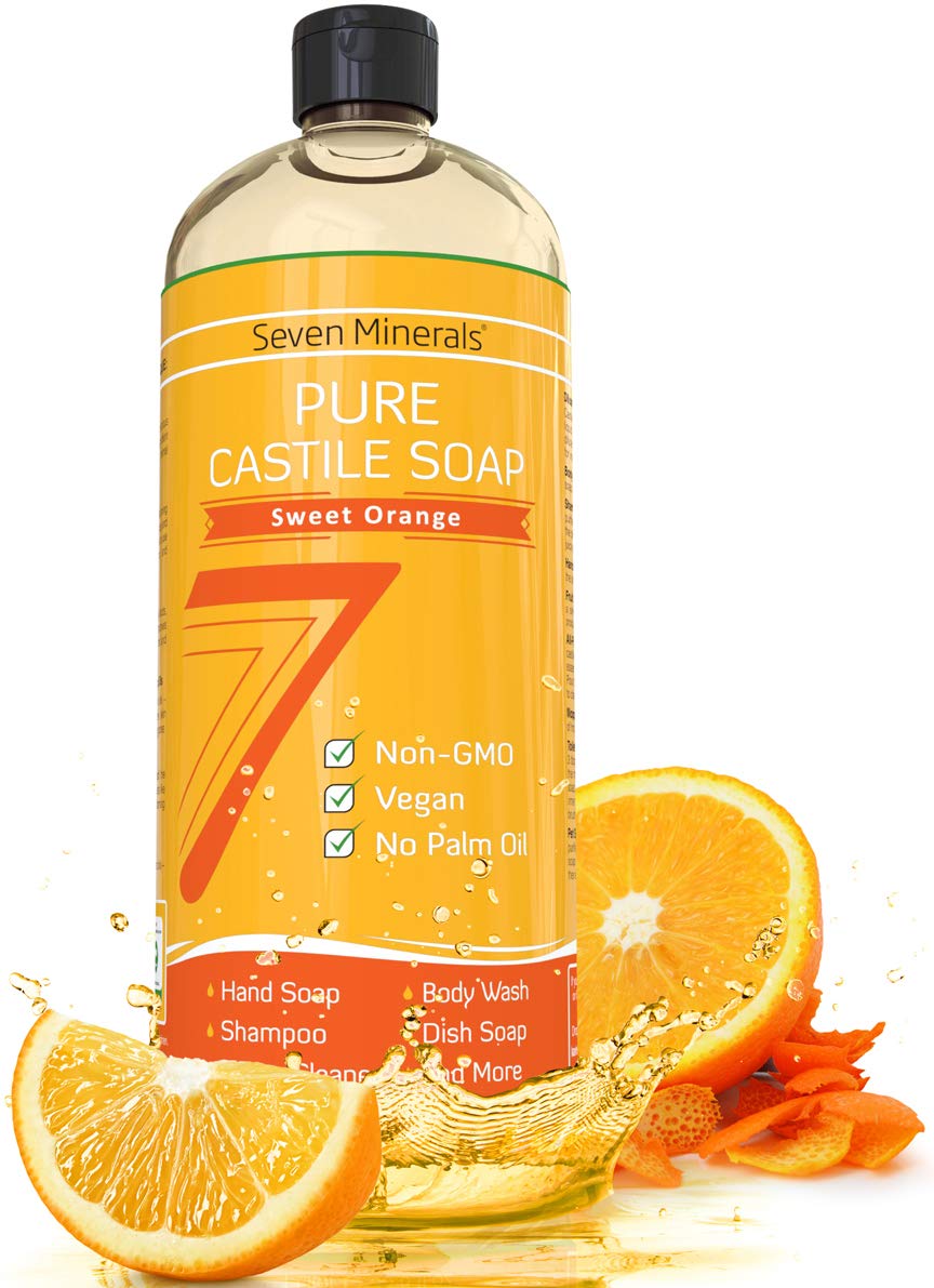 Seven Minerals front label showing sweet orange bottle and clear product benefits