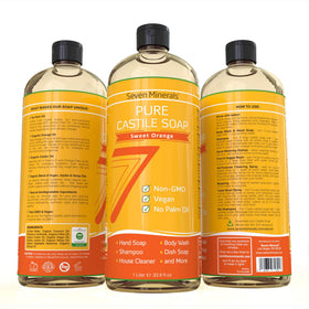 Seven Minerals bottle in kitchen cleaning scene demonstrating multi-use household benefit