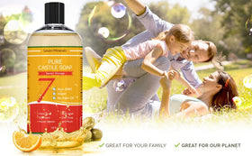 Seven Minerals soap pouring foam from bottle to demonstrate gentle lather benefits