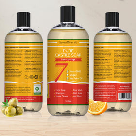 Seven Minerals bottle next to a ruler showing 16oz scale and travel planning benefits