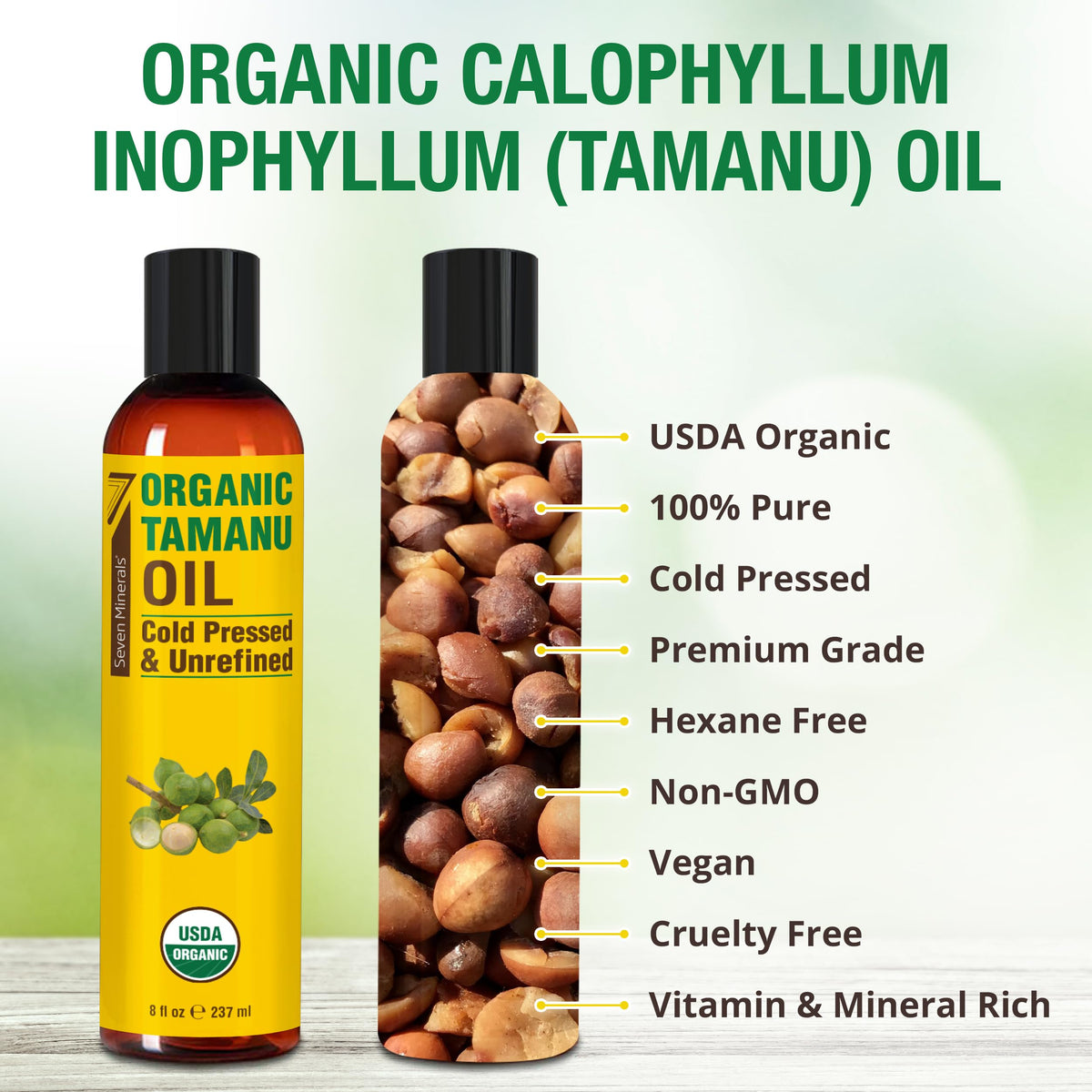 Seven Minerals tamanu oil texture close-up highlighting fast absorption