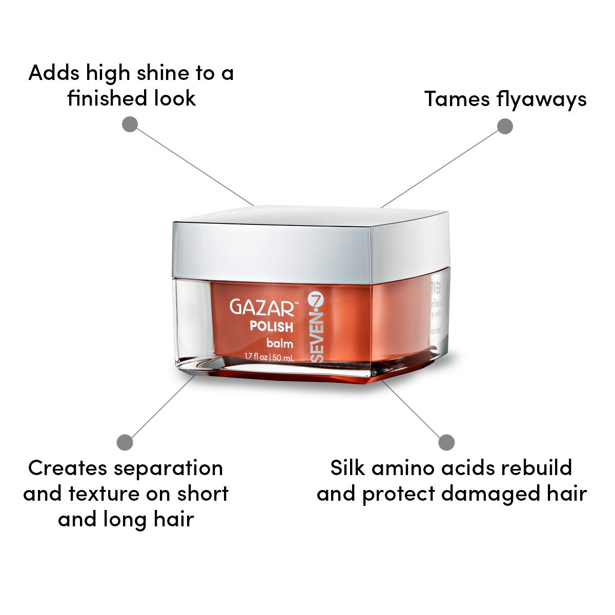 SEVEN close-up of balm texture highlighting silk amino shine benefit