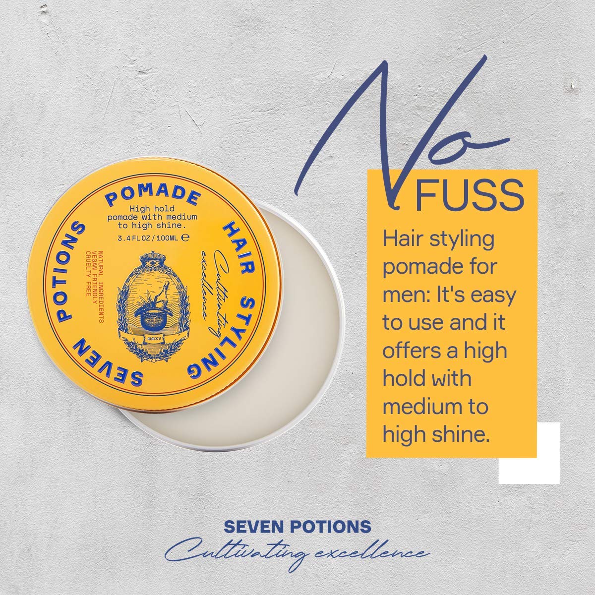 SEVEN POTIONS close-up of pomade texture highlighting smooth cream consistency