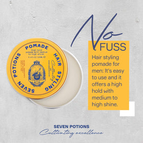 SEVEN POTIONS close-up of pomade texture highlighting smooth cream consistency