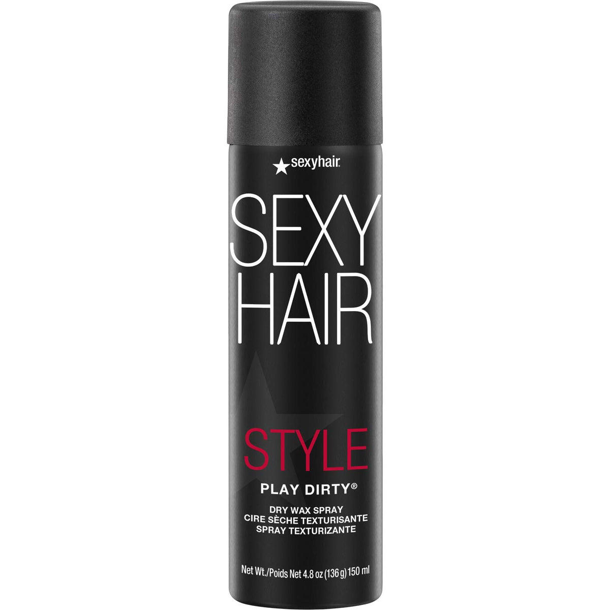 SexyHair front packaging of Dirty Dry Wax Spray shows product and benefits