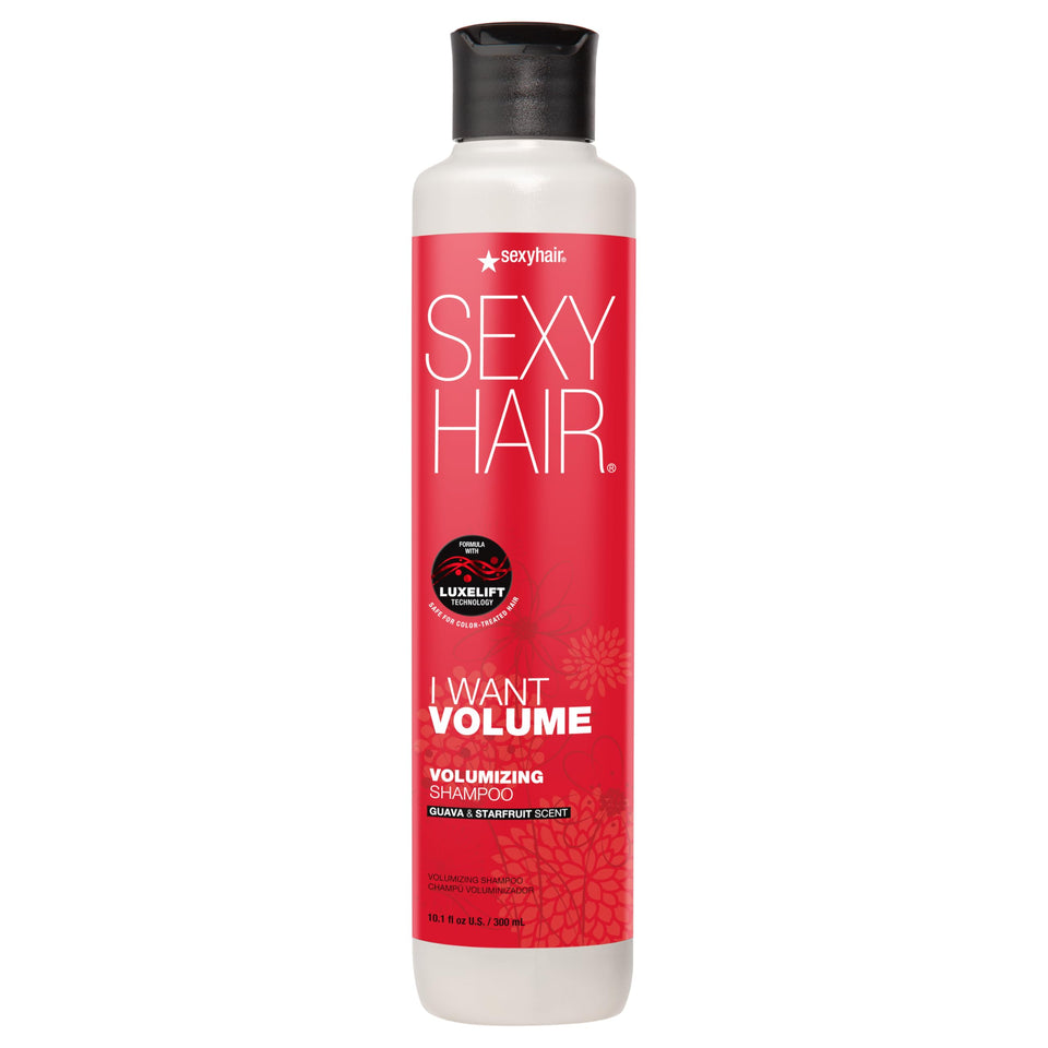 SexyHair I WANT VOLUME shampoo front bottle showing brand and volume benefit