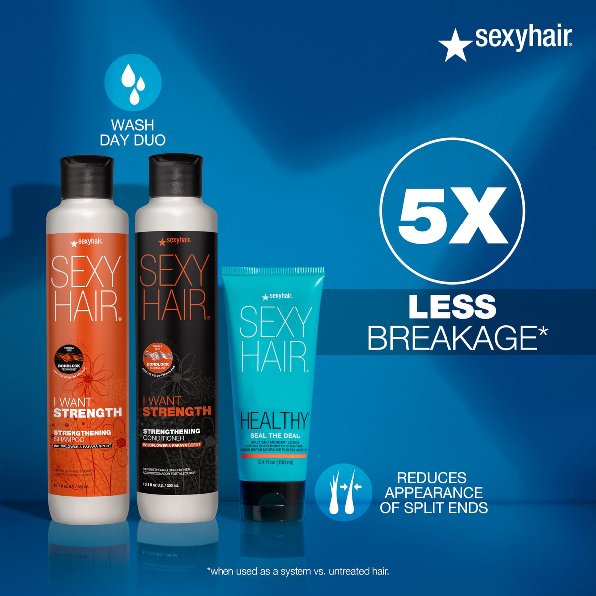 SexyHair applied to damp hair ends, reduces appearance of split ends and frizz