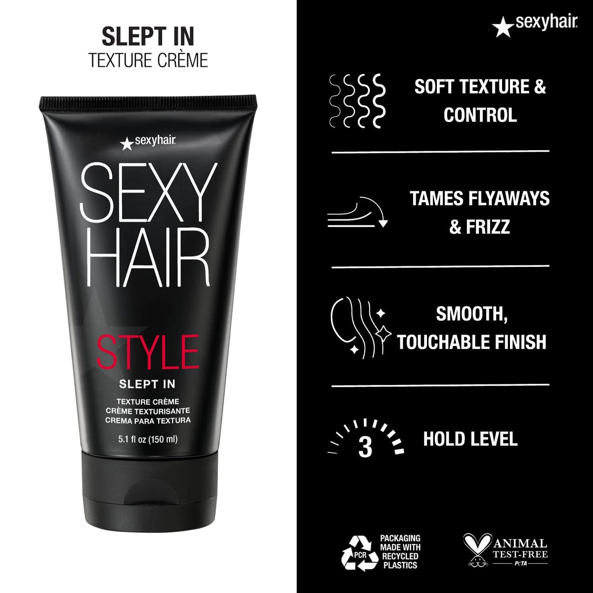 SexyHair cream on fingers demonstrating lightweight texture and easy application