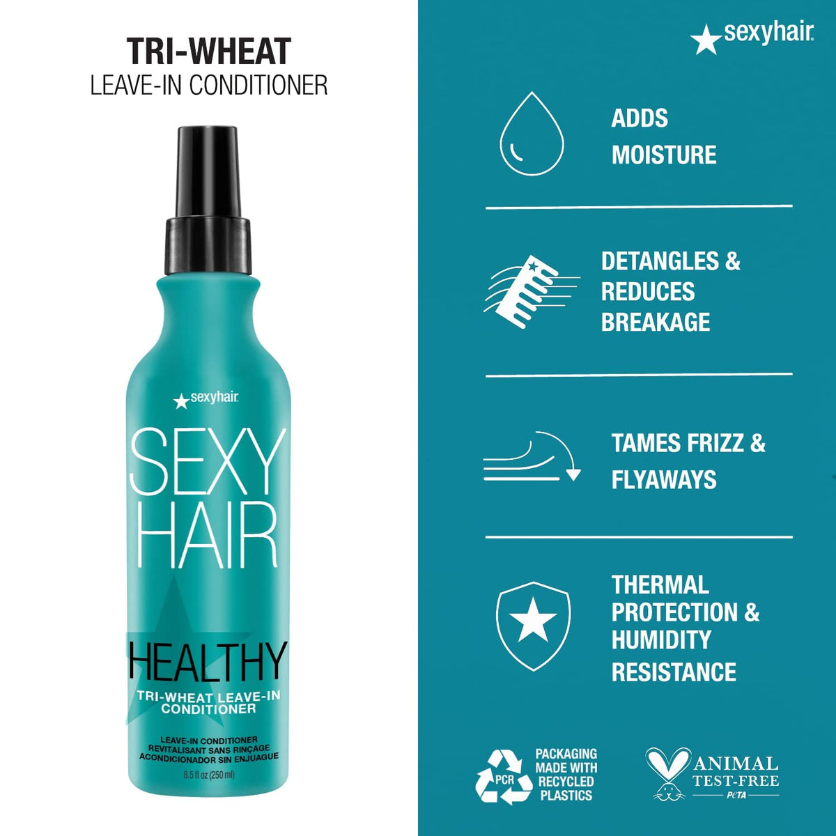 SexyHair bottle in hand to show 8.5 oz size and usable scale