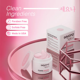 Seyona jar next to passport showing 2oz travel-friendly convenience
