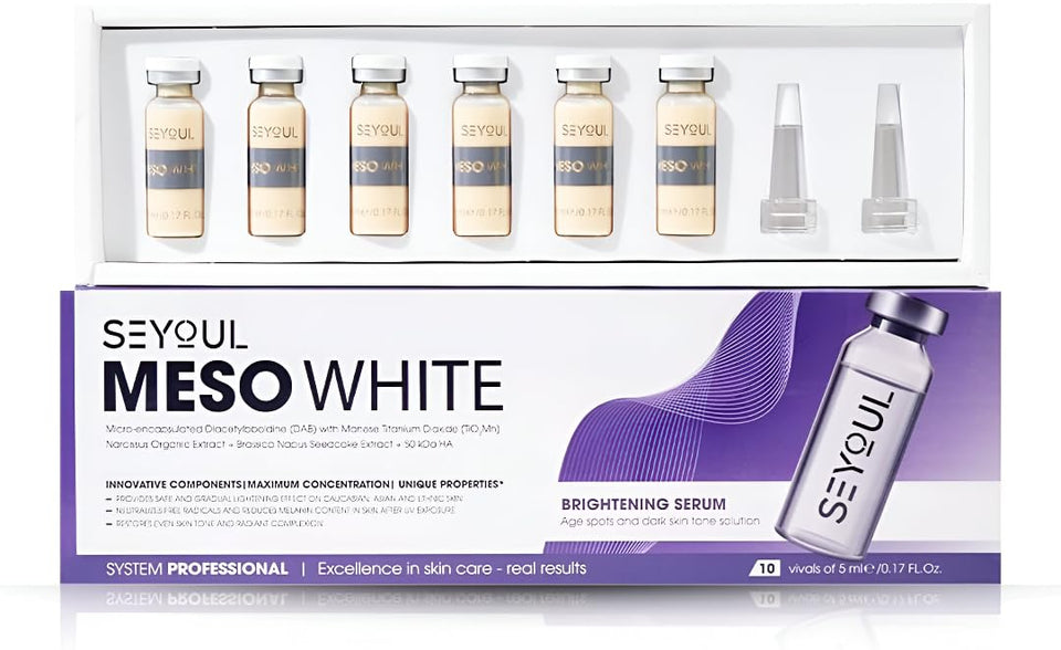 SEYOUL front packaging showing six vials and clear description for targeted brightening