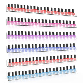 Sezanrpt front view of six clear wall shelves, tidy storage benefit