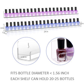 Sezanrpt mounted shelf holding nail polish bottles, easy visibility benefit