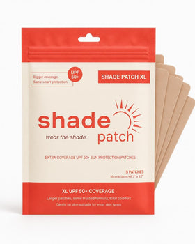 Shade Patch front packaging showing XL 5-pack and UPF50+ protection benefit