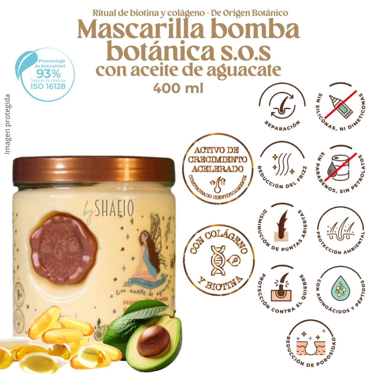 SHAEIO collagen bomba mask jar open, demonstrates deep conditioning power