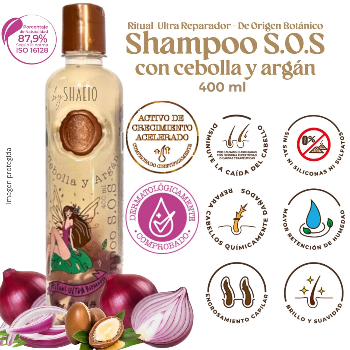 SHAEIO PLEX treatment label close-up showing botanical actives and repair benefit