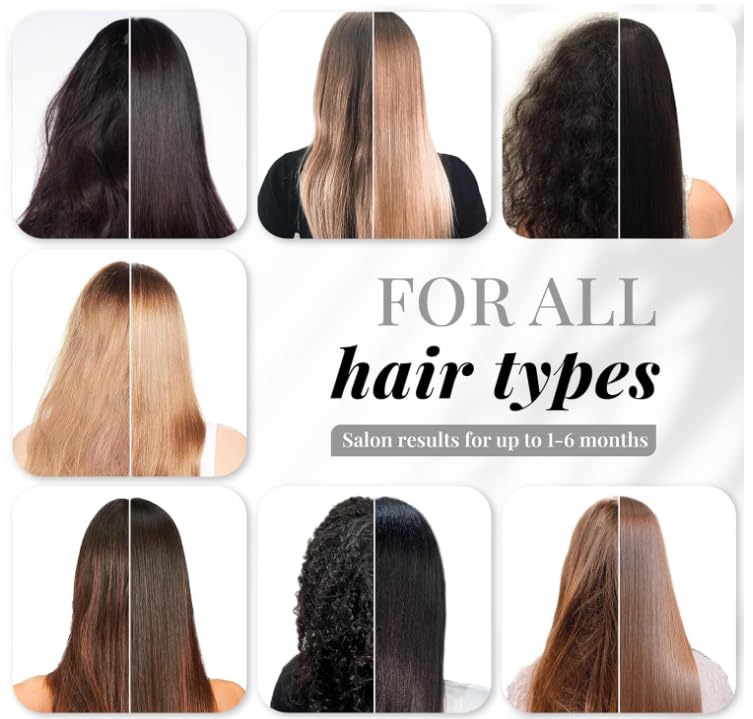 SHAEIO before and after hair smoothing showing reduced frizz and shine