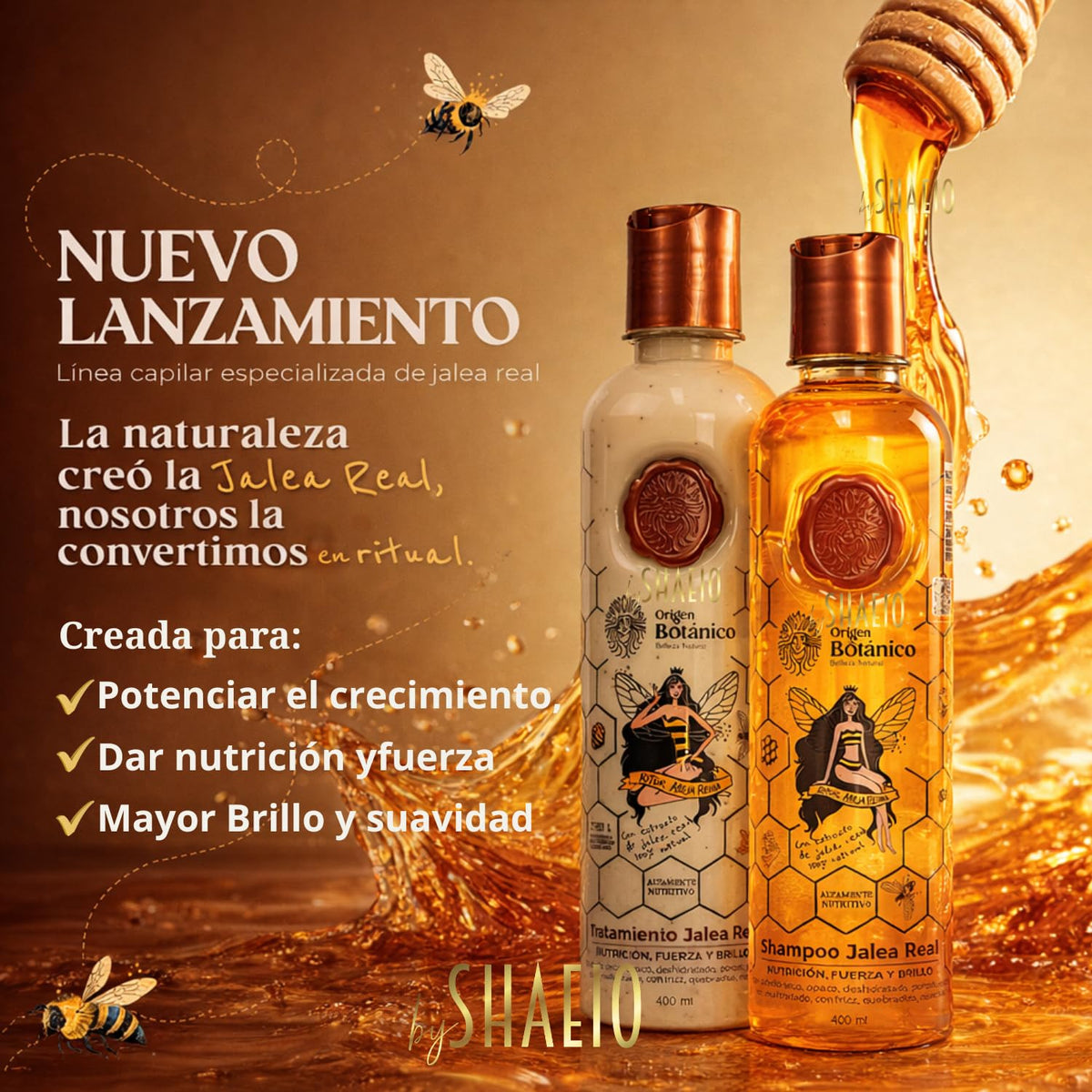 SHAEIO label close-up highlighting ingredients and QR authenticity code benefits