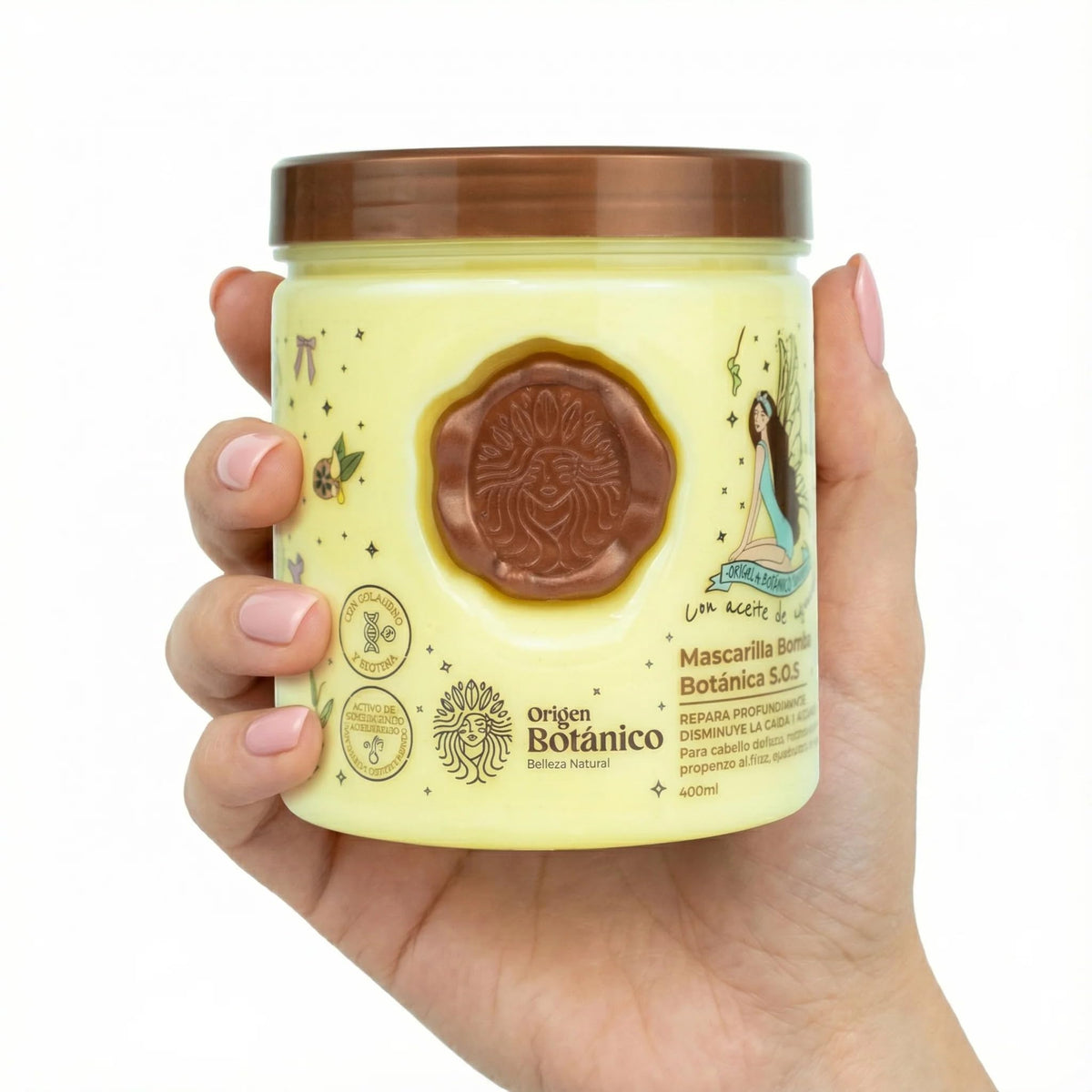 SHAEIO RITUAL BOTANICO label close-up showing collagen and biotin claims clearly