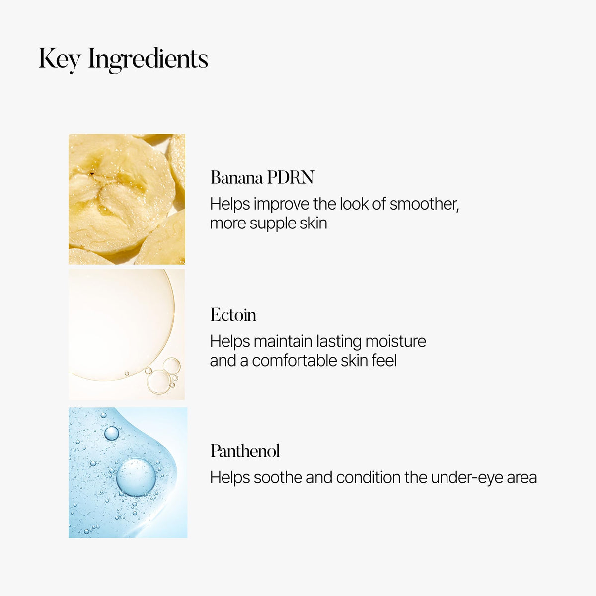 shaishaishai ingredient visual with Banana PDRN Ectoin Panthenol for skin comfort
