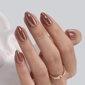 SHANGMENG front packaging showing 32 molten mocha press-on nails and tools for quick application