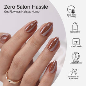 SHANGMENG side profile of almond-shaped nail showing soft-gel curvature and natural fit benefit