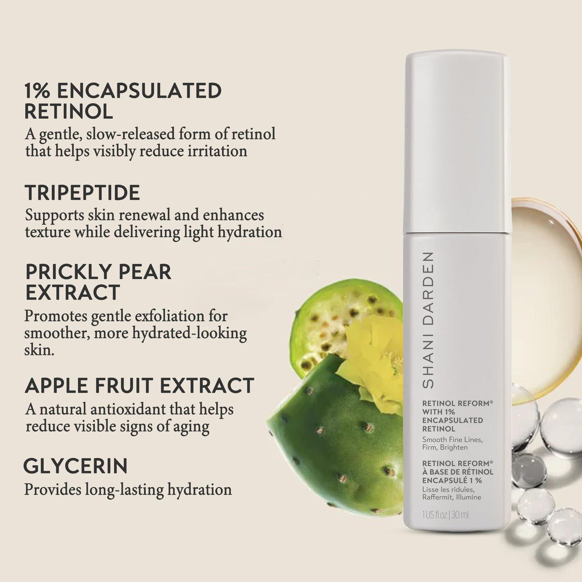 SHANI DARDEN texture drops on skin illustrating lightweight, non-greasy finish