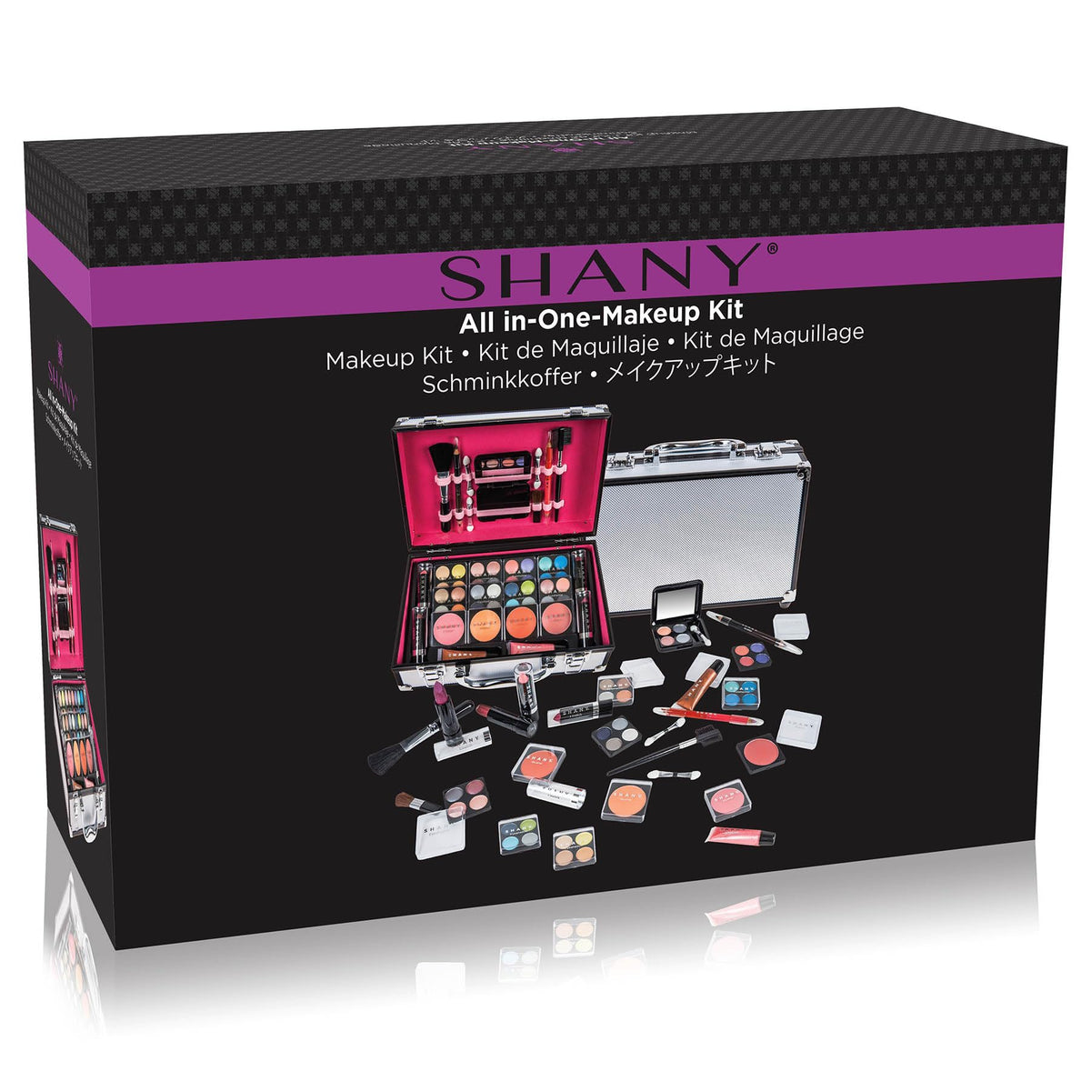 SHANY close-up of eyeshadow quad pans showing matte and shimmer versatility