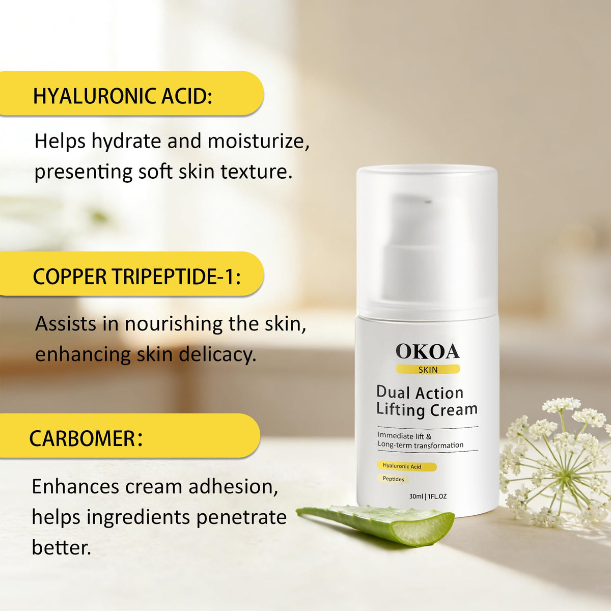 SHAPEGUARD OKOA SKIN cream texture close-up highlighting smooth hydration and lightweight feel