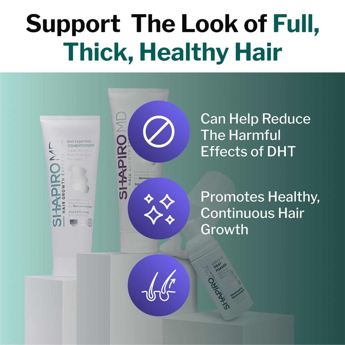 Shapiro MD conditioner bottle detail showing strengthening conditioner benefit