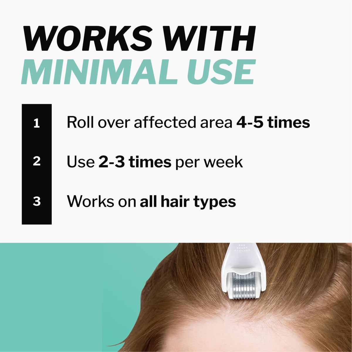 Shapiro MD roller next to a ruler illustrating compact size for home scalp routines