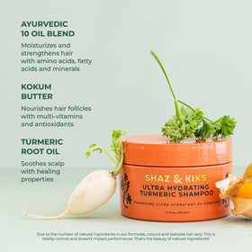 SHAZ & KIKS turmeric root oil ingredient shot calming scalp irritation