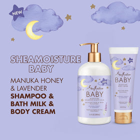 Shea Moisture baby bath in use with caregiver illustrating soothing bedtime routine