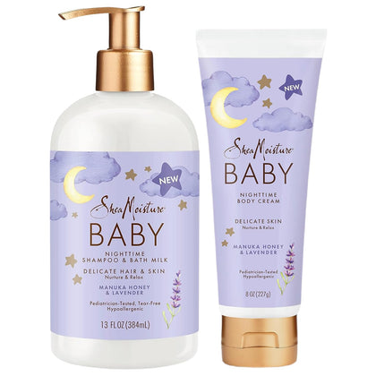 Shea Moisture baby set front packaging showing both bottles and calming benefit
