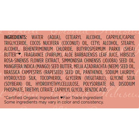 Shea Moisture back label with ingredient highlights and fair-trade note