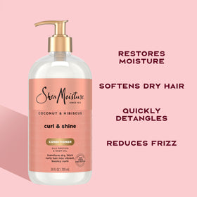 Shea Moisture bottle with coconut and hibiscus highlighting natural extracts