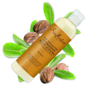 Shea Moisture 13 oz bottle next to common object to show true scale benefit