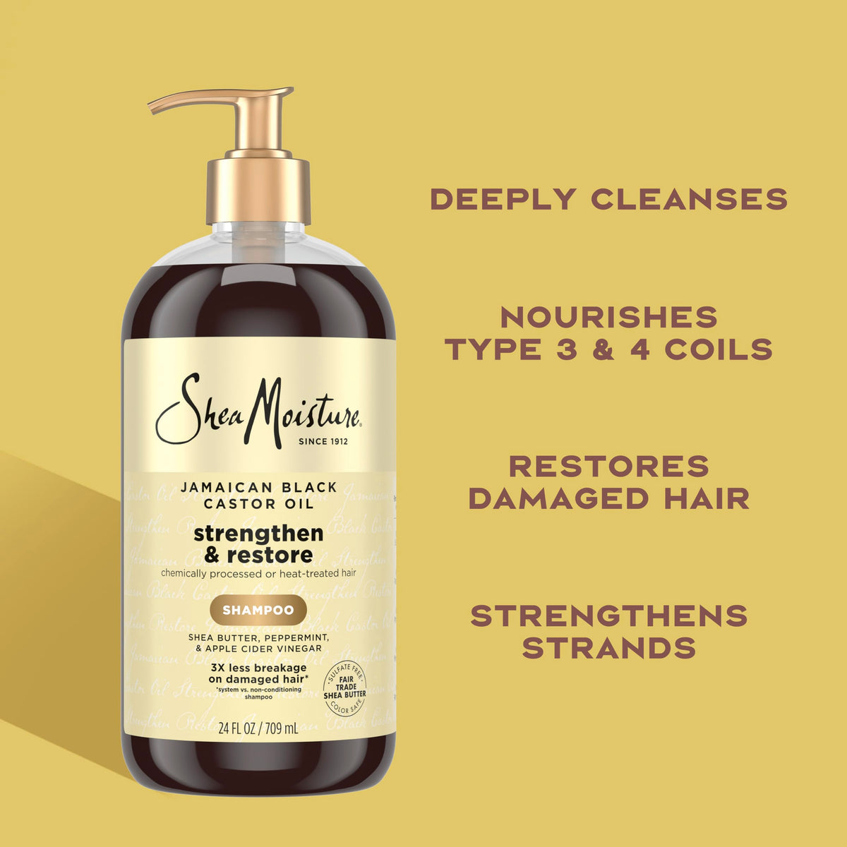 Shea Moisture shampoo in hand showing easy application and spread