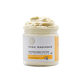 Shea Radiance jar front view showing citrus blossom label and nourishing benefit