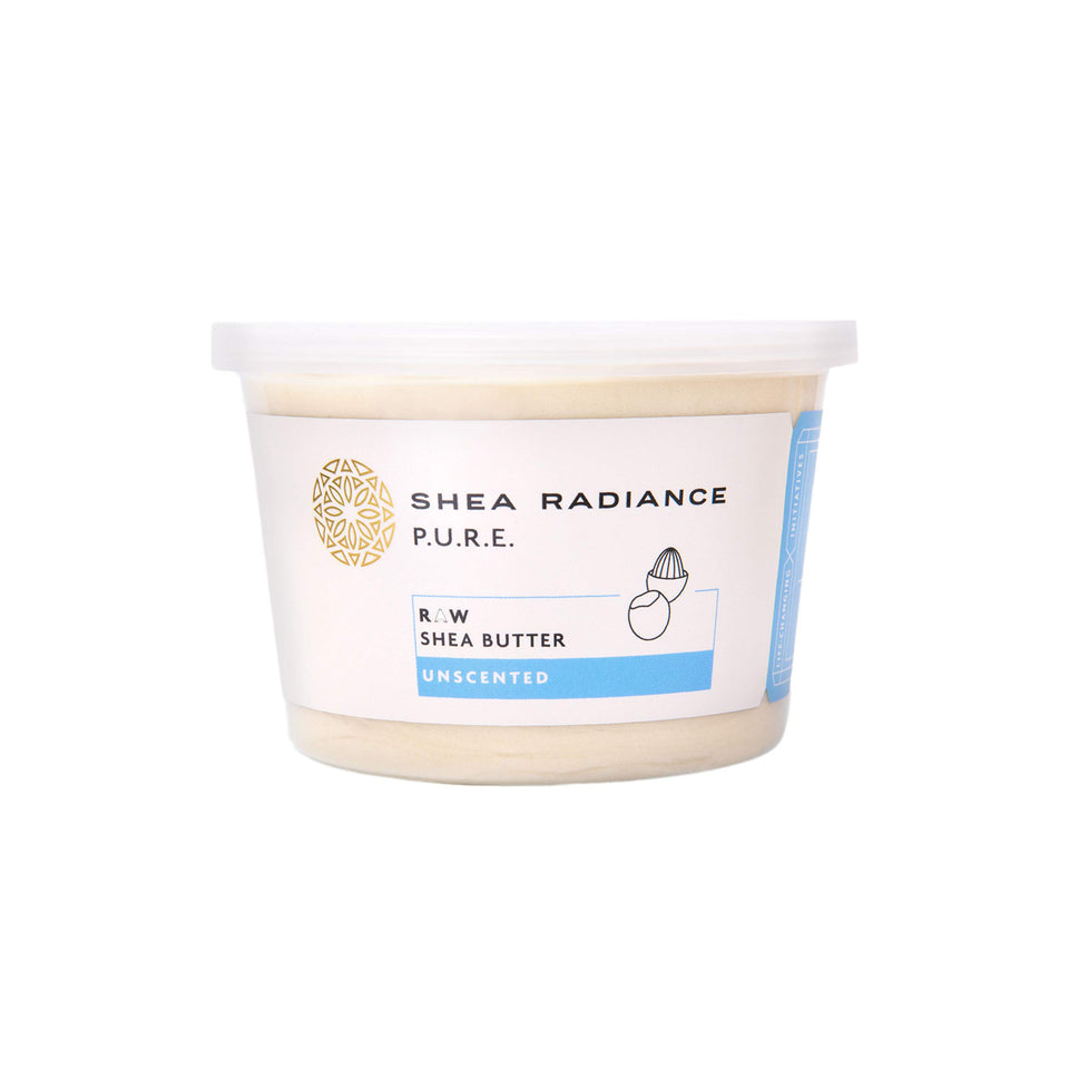Shea Radiance front jar showing clean unscented packaging and quantity