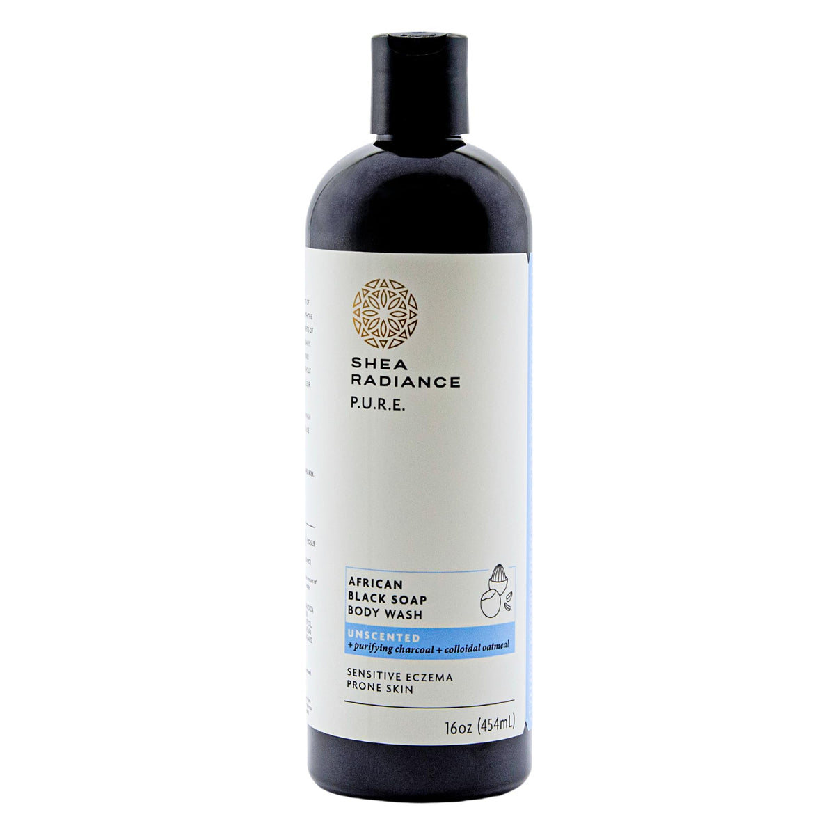 Shea Radiance front packaging showing unscented body wash and benefits