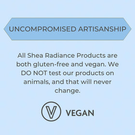 Close-up of Shea Radiance product label and ingredient panel showing transparency benefit