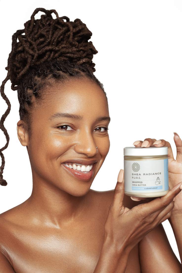 Shea Radiance dollop on fingers demonstrating easy application and absorption benefit
